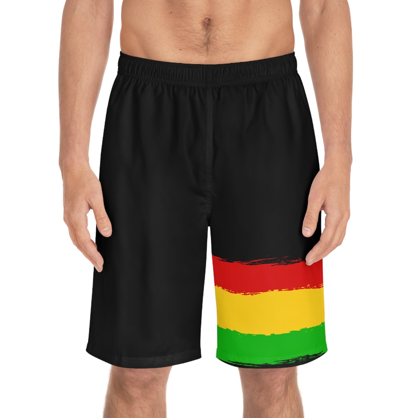 Men's Board Shorts with Rasta Colors - Perfect for Summer Fun and Beach Days